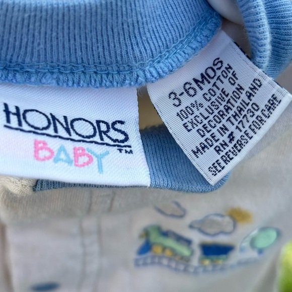 VTG Y2K HONORS BABY CREAM BLUE CHOO CHOO TRAIN ONE PIECE PAJAMAS SIZE 3/6 MONTHS - Picture 5 of 5